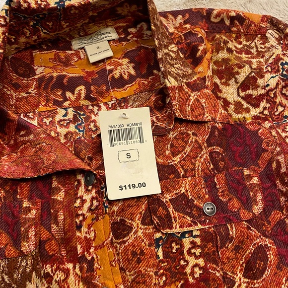 ✨SOLD✨NWT🍁Lucky Brand 100% Silk Jane patchwork Visit top boho western button - Picture 7 of 8